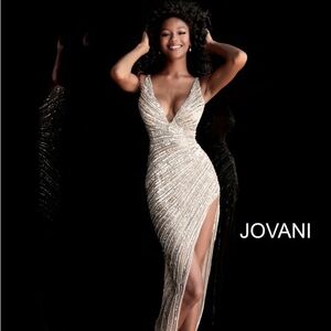 Jovani High Slit Sheer Prom Dress